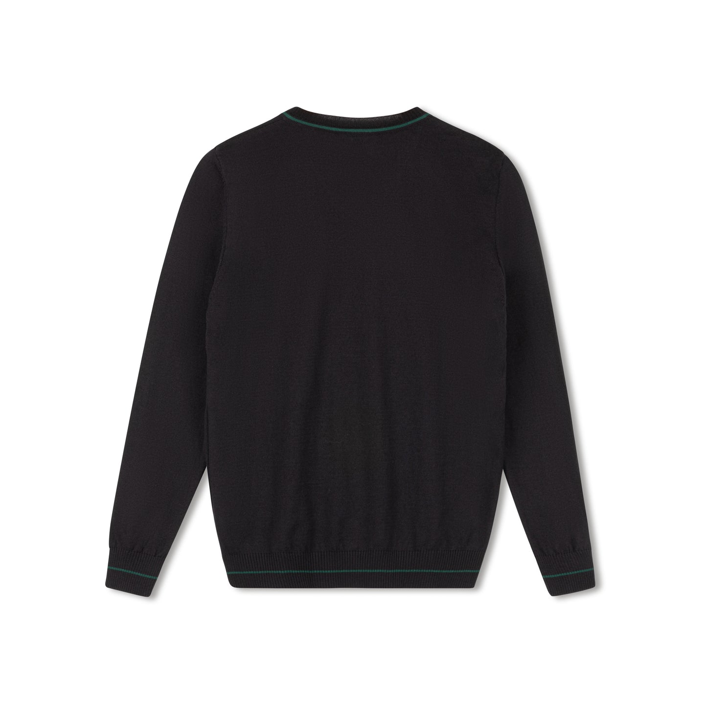 Navy V Neck Sweater with Green Trim