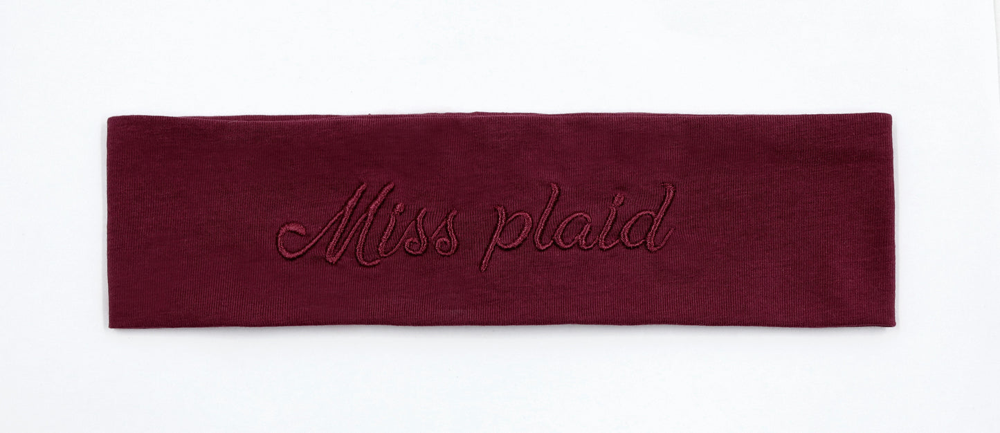 Miss Plaid - Burgundy Embroidered Sweatband