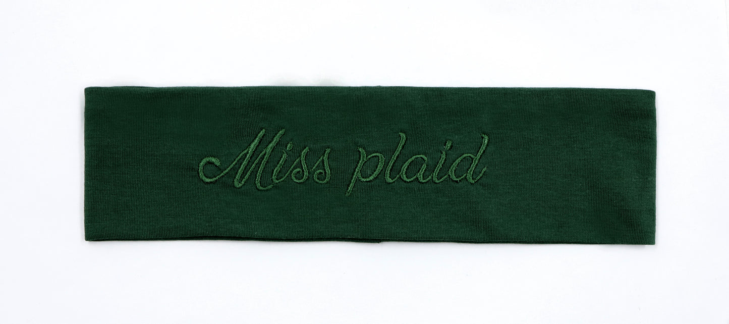 Miss Plaid - Hunter Green Embroidered Sweatband