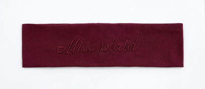 Miss Plaid - Burgundy Embroidered Sweatband