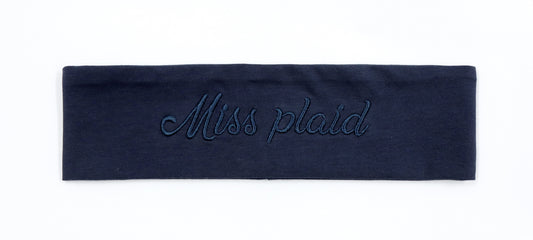 Miss Plaid - Navy Embroidered Sweatband